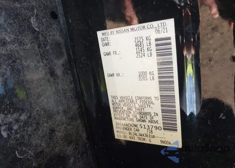 2021 Nissan Maxima Sv Xtronic Cvt from USA, damaged, VIN 1N4AA6CV2MC513790